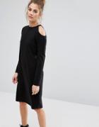 Daisy Street Cold Shoulder T-shirt Dress - Black