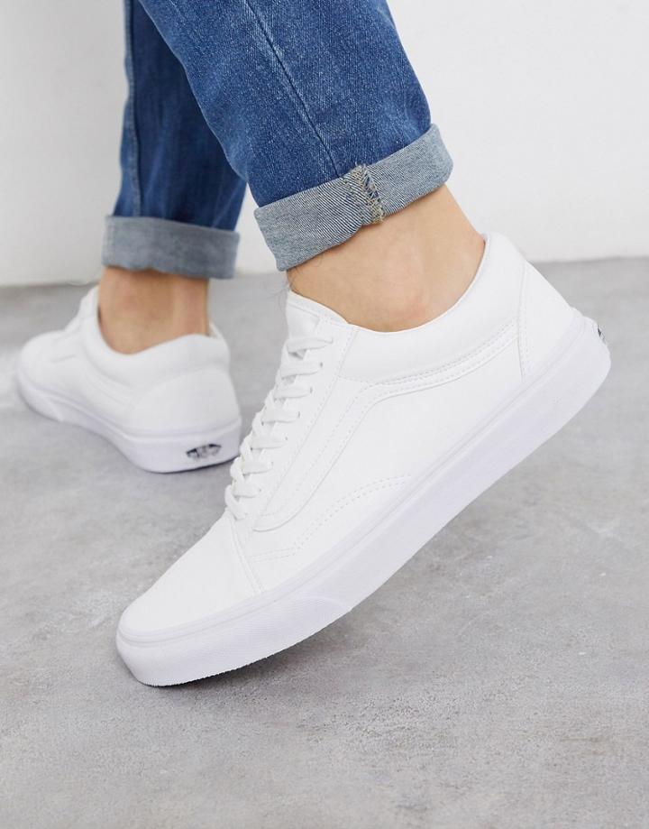 Vans Old Skool Faux Leather Sneakers In True White