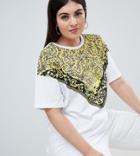 Asos Design Curve T-shirt With Tiger Scarf Placement Print - White