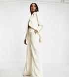 Asos Design Tall Pinstripe Satin High Rise Wide Leg Suit Pants In Cream-white