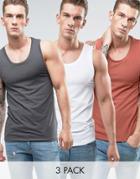 Asos Muscle Fit Tank 3 Pack Save - Multi