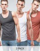 Asos Muscle Fit Tank 3 Pack Save - Multi