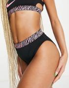 Nike Swimming Animal Tape High Waisted Bikini Bottoms In Black