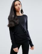 Bravesoul Long Sleeve Top With Asymetric Frill - Black