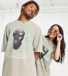 Collusion Unisex Oversized T-shirt With Statue Print In Pique Stone-neutral