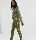 Asos Design Tall Tracksuit Cute Sweat / Basic Jogger With Tie With Contrast Binding-green