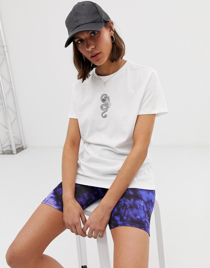 Asos Design T-shirt With Dragon Motif-white
