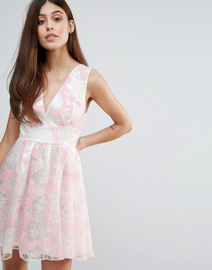 Zibi London Flocked Print Organza Dress - Pink