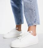 London Rebel Wide Fit Minimal Lace Up Sneakers In White