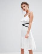 True Decadence Lace Ruffle Layer Midi Dress With Eyelet Detail - White