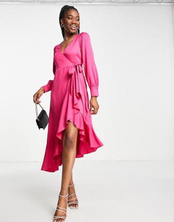 Style Cheat Ruffle Wrap Midi Dress In Pink