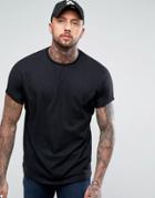 Asos Super Oversized Longline T-shirt With Roll Sleeve In Black - Black