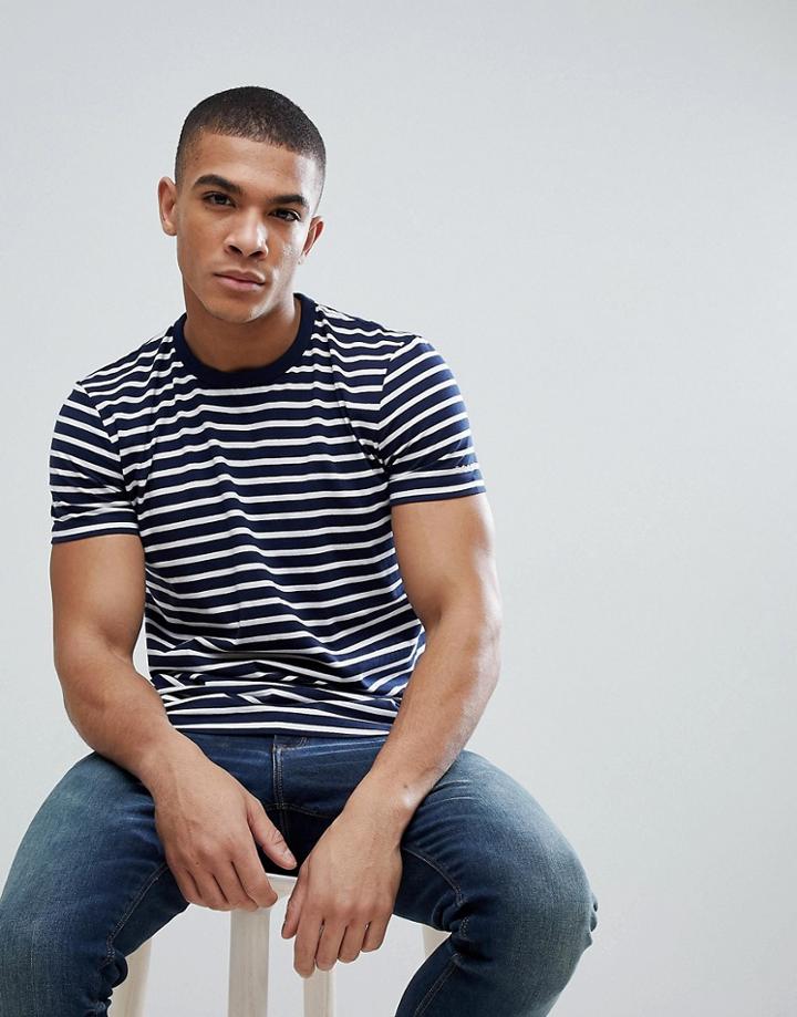 Esprit Organic T-shirt In Navy With Stripe - Navy