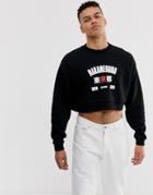 Asos Design Cropped Sweatshirt With Text Print In Black - Black