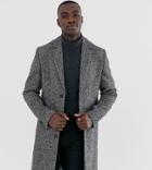 Asos Design Tall Wool Mix Overcoat In Gray Texture - Gray