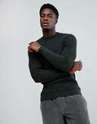 Mango Man Chunky Knit Sweater In Forest Green - Green