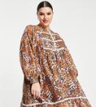 Ever New Curve Oversized Sleeve Smock Mini Dress In Brown Floral