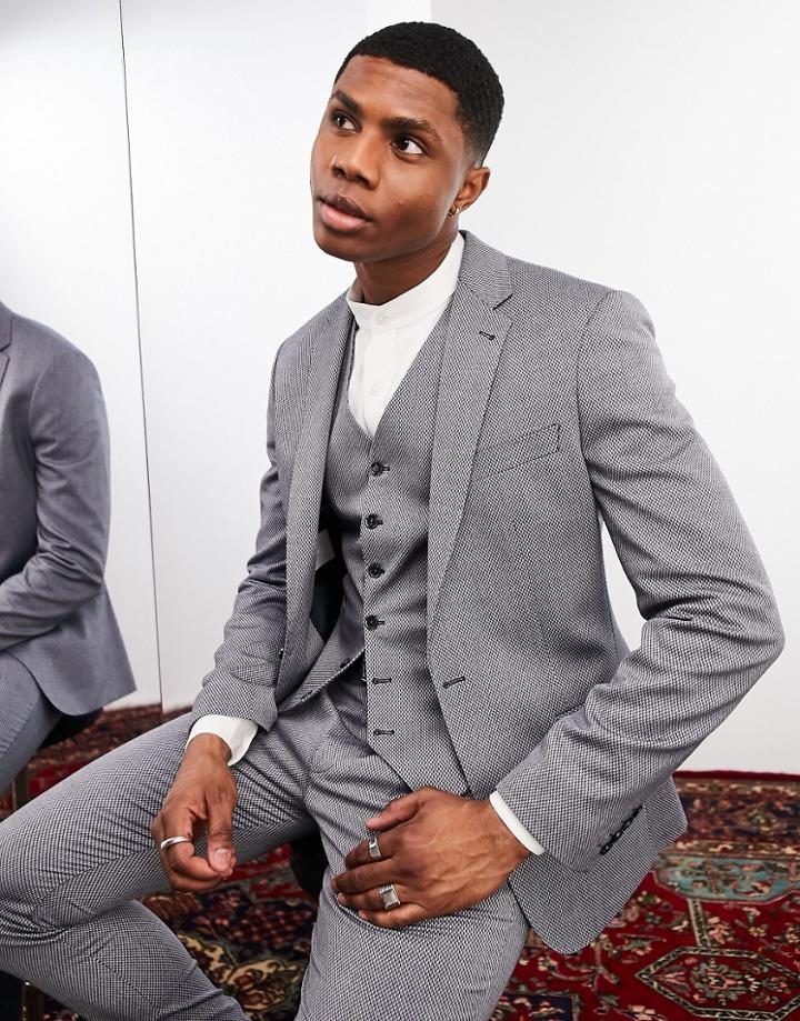 Noak Skinny Premium Recycled Fabric Suit Jacket In Blue Micro Texture With Two-way Stretch