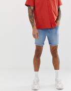 Asos Design Spray On Denim Shorts In Power Stretch Light Wash-blue