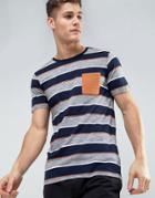 Bershka Striped Pocket T-shirt In Tan - Multi