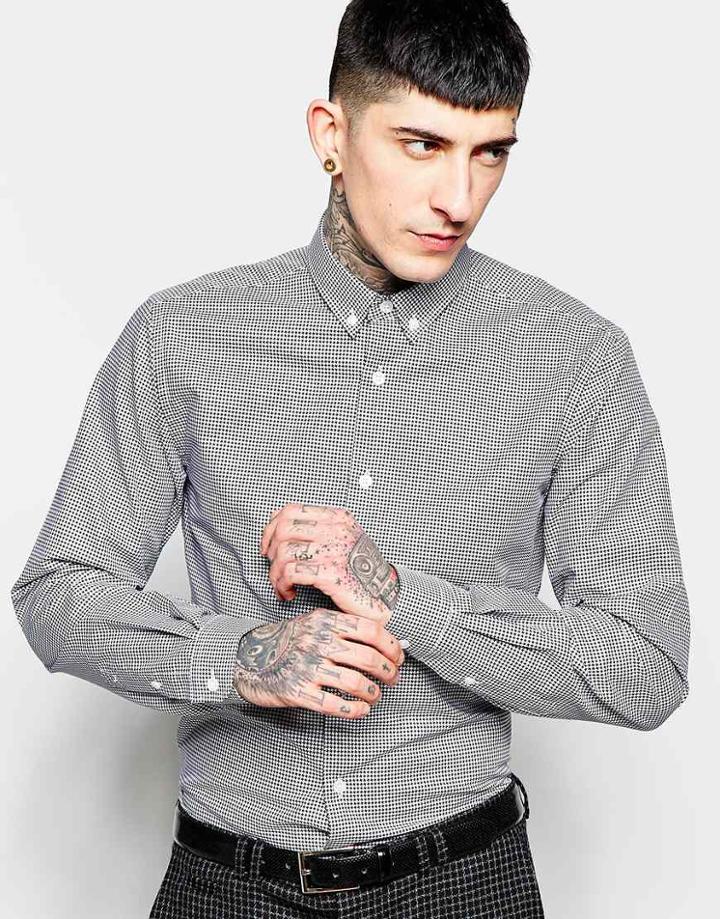 Heart & Dagger Houndstooth Shirt In Slim Fit With Button Down Collar - Black