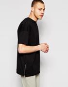 Asos Oversized Longline T-shirt With Side Zips In Black - Black