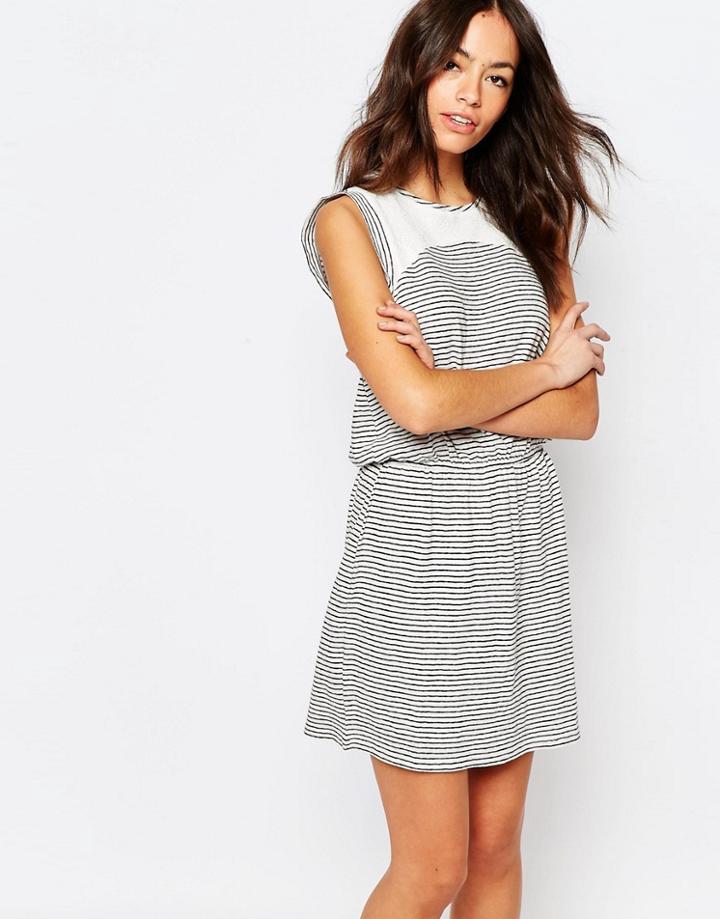 Esprit Lace Insert Stripe Dress - White