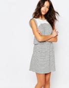 Esprit Lace Insert Stripe Dress - White