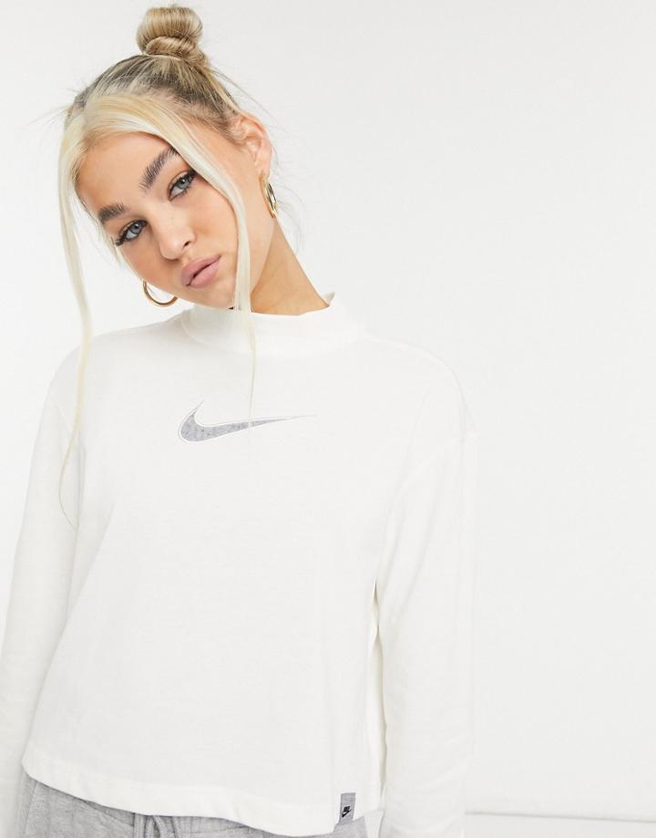 Nike Cropped Long Sleeve T-shirt In White With Roll Neck