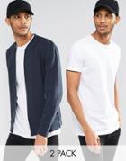 Asos Bomber/longline T-shirt 2 Pack Navy/white Save 15%