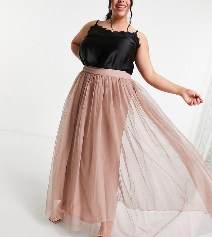 Lace & Beads Plus Tulle Maxi Skirt In Mink-pink