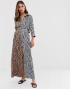 Liquorish Midi Shirt Dress In Mixed Tiger Print With Tie Belt-multi