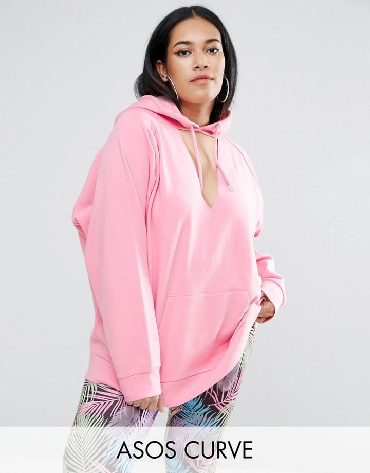 Asos Curve Oversized Hoodie With Cut Out Front - Pink
