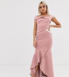 Lipsy Petite Bardot Maxi Dress With Ruffle Wrap Front - Pink