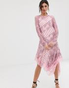 Keepsake Lace And Spot Midi Dress-pink