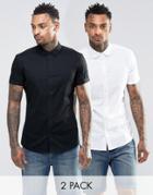 Asos Skinny Twill Shirt 2 Pack In White And Black