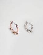 Asos Hoop Earrings In Burnished Silver And Bronze - Silver