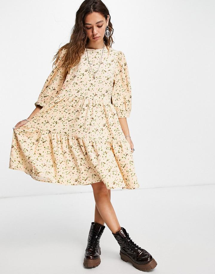 Vila Tiered Smock Dress In Multi Print