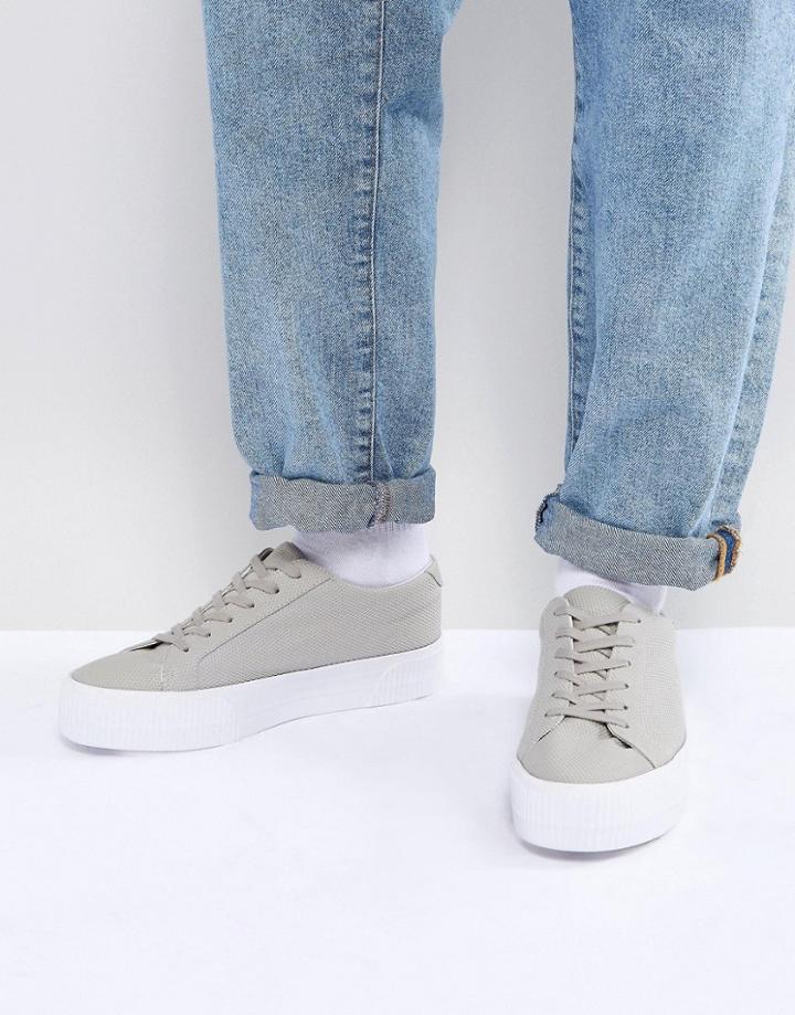 Asos Lace Up Sneakers In Gray Mesh With Chunky Sole - Gray