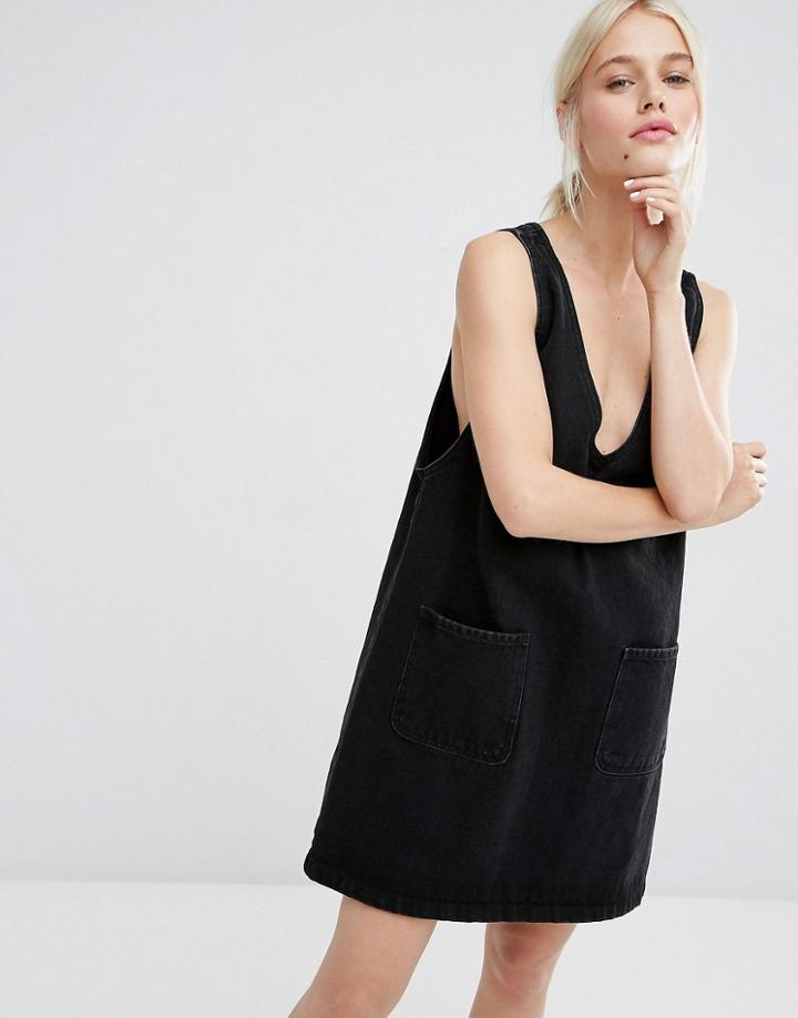 Monki Denim Pinny Dress - Black