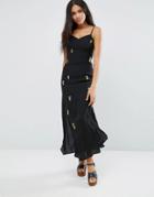 Liqurosh Cami Maxi Dress With Embroidered Pineapples - Black