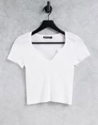 I Saw It First Basic Cotton Crop Top With Front Notch In White
