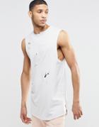 Asos Longline Sleeveless T-shirt With All Over Distress - Beige