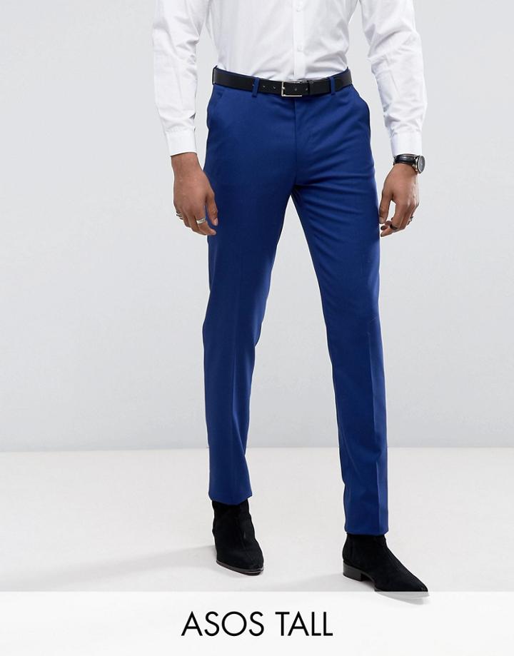 Asos Tall Skinny Tuxedo Suit Pants In Bright Blue - Blue