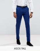 Asos Tall Skinny Tuxedo Suit Pants In Bright Blue - Blue