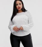 Asos Design Curve Top With Blouson Sleeve In Spot Mesh Print-multi