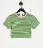 Collusion Short Sleeve Ringer T-shirt In Green Stripe