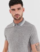 Asos Design Polo Shirt With Contrast Tipping In Gray Interest Fabric - Gray