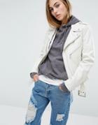 Schott Leather Biker Jacket - White