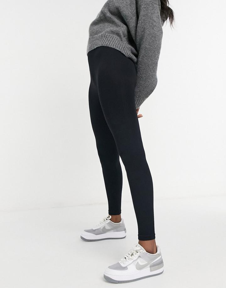 Pull & Bear Ribbed Seamless Leggings In Black